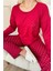 Bordo Mini Puan Desenli Bambu Uzun Kol Kadın Pijama Takımı 5