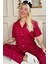Bordo Mini Yıldız Desenli Bambu Önden Düğmeli Kısa Kol Pijama Takımı 1