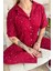 Bordo Mini Yıldız Desenli Bambu Önden Düğmeli Kısa Kol Pijama Takımı 5