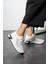 Luminita Kadın Sneakers Bağcıklı Triko Dokumalı Yandan Taşlı Spor Ayakkabı Beyaz 2