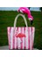 Pembe Çizgili Flamingo Kadın Plaj Çantası 2