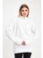 Kadın Sweatshirt, Beyaz Sweatshirt, Fermuar Yakalı Sweatshirt, Oversize Sweatshirt 5