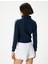 Fermuarlı Sweatshirt Crop Dik Yaka Uzun Kollu Çizgili 4