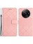 Xiaomi Redmi A3 Kılıf Eşkenar Dörtgen Desenli Pu Deri Folyo Telefon Kapağı-Pembe (Yurt Dışından) 1