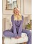 Lila Mini Yıldız Desenli Bambu Sabahlıklı Kadın Pijama Takımı 4