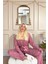 Pembe Mini Kalp Desenli Bambu Sabahlıklı Kadın Pijama Takımı 4