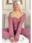 Pembe Mini Kalp Desenli Bambu Sabahlıklı Kadın Pijama Takımı 1