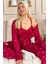 Bordo Mini Kalp Desenli Bambu Sabahlıklı Kadın Pijama Takımı 1