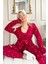 Bordo Mini Kalp Desenli Bambu Sabahlıklı Kadın Pijama Takımı 3