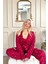 Bordo Mini Kalp Desenli Bambu Sabahlıklı Kadın Pijama Takımı 4