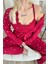 Bordo Mini Kalp Desenli Bambu Sabahlıklı Kadın Pijama Takımı 5
