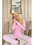 Toz Pembe Çizgi Desenli Bambu Önden Düğmeli Uzun Kol Kadın Pijama Takımı 3