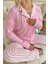 Toz Pembe Çizgi Desenli Bambu Önden Düğmeli Uzun Kol Kadın Pijama Takımı 5
