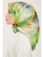 Lacivert Neon Yeşil Batik Desen Tivil İpek Eşarp 9136 - 02 3