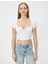 Kalp Yaka Crop Tişört Ribanalı Kısa Kollu Slim Fit 3