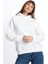 Kadın Ekru Kapüşonlu 3 Iplik Şardonsuz Polarsız Reglan Kol Sweatshirt S-104 3