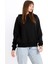Kadın Siyah Kapüşonlu 3 Iplik Şardonsuz Polarsız Reglan Kol Sweatshirt S-104 1