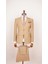 Erkek Düz Kumaş Slim Fit Yelekli Hardal Sarısı Takım Elbise 1