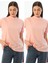Pudra Pembe 2'li Paket Dik Yaka Rahat Kalıp Pamuk T-Shirt 1