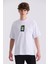 Beyaz Over Size Baskılı Bisiklet Yaka T-Shirt 1