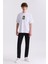 Beyaz Over Size Baskılı Bisiklet Yaka T-Shirt 2