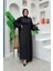 Bel Bilek Kısımları Taşlı Elbiseli Abaya Takım 8490 Siyah 1