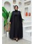 Bel Bilek Kısımları Taşlı Elbiseli Abaya Takım 8490 Siyah 2