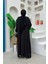 Bel Bilek Kısımları Taşlı Elbiseli Abaya Takım 8490 Siyah 3
