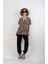 V Yaka Leopar Desenli Oversize Tshirt 2