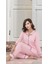 Uzun Kollu Ince Dügmeli Pembe Çizgili Kadın Pijama Takımı 3