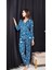 Uzun Kollu Ince Dügmeli Mavi Çizgili Desenli Kadın Pijama Takımı 1