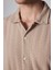 Slim Fit Dar Kesim Kısa Kollu Nefes Alan Örme Doku Armür Desenli Yazlık Taş Renk Erkek Gömlek 4
