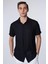 Slim Fit Dar Kesim Kısa Kollu Nefes Alan Örme Doku Armür Desenli Yazlık Siyah Erkek Gömlek 1