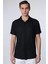 Slim Fit Dar Kesim Kısa Kollu Nefes Alan Örme Doku Armür Desenli Yazlık Siyah Erkek Gömlek 2