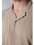 Slim Fit Dar Kesim Kısa Kollu Nefes Alan Örme Doku Kare Desenli Apaj Yaka Yazlık Taş Renk Erkek Gömlek 4