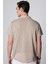 Slim Fit Dar Kesim Kısa Kollu Nefes Alan Örme Doku Kare Desenli Apaj Yaka Yazlık Taş Renk Erkek Gömlek 5