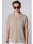 Slim Fit Dar Kesim Kısa Kollu Nefes Alan Örme Doku Kare Desenli Apaj Yaka Yazlık Taş Renk Erkek Gömlek 2
