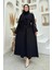Nakış Işleme Detaylı Bel Kuşaklı Abaya 7898 Siyah 1
