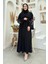 Nakış Işleme Detaylı Bel Kuşaklı Abaya 7898 Siyah 2