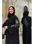 Nakış Işleme Detaylı Bel Kuşaklı Abaya 7898 Siyah 4