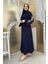 Bym Fashion Nakış Işleme Detaylı Bel Kuşaklı Abaya 7898 Lacivert 3