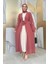 Nakış Işleme Detaylı Bel Kuşaklı Abaya 7898 Gül Kurusu 1
