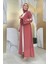 Nakış Işleme Detaylı Bel Kuşaklı Abaya 7898 Gül Kurusu 2