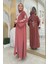 Nakış Işleme Detaylı Bel Kuşaklı Abaya 7898 Gül Kurusu 3