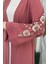 Nakış Işleme Detaylı Bel Kuşaklı Abaya 7898 Gül Kurusu 4