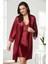 Saten Dantelli Gecelik Sabahlık Takım 4280 Bordo 1