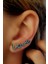Mavi nano turkuaz taşlı earcuff tek gümüş küpe 2