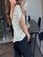 Beyaz Çizgili Ön Arka V T-Shirt 3
