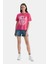 Avalon Pembe Bisiklet Yaka Baskılı Oversize Kadın Tshirt 3
