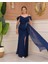 Taş Askılı Şifon Yırtmaçlı Lacivert Büyük Beden Abiye 7